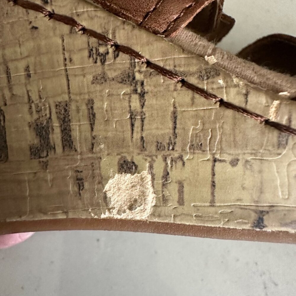 B.o.c Brown Leather Cork Wedge Sandals Size 8 - Picture 5 of 10